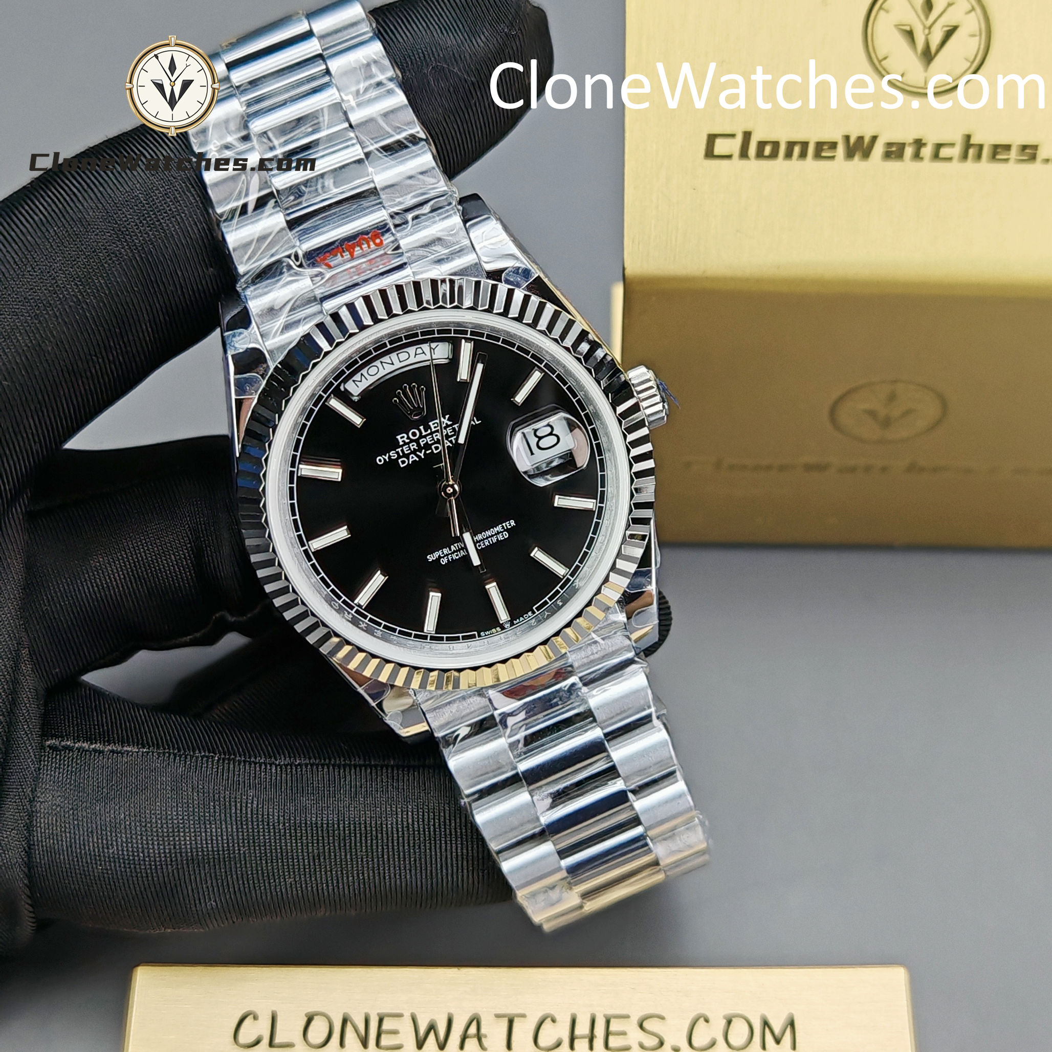 Rolex Super Clone Watches 1:1 Day Date Black Dial 40mm m228239-0005 3255 Movement