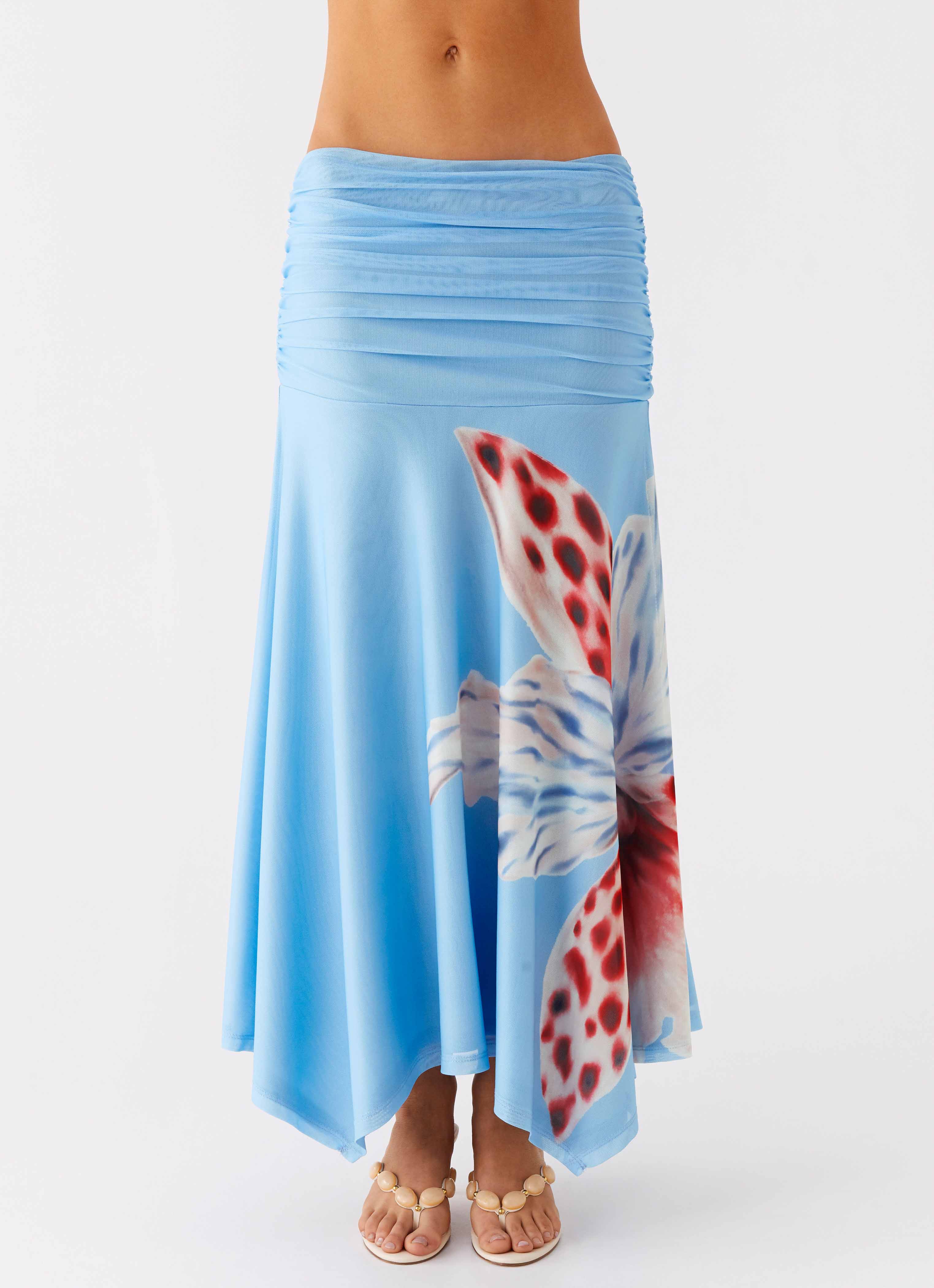 Liana Ruched Maxi Skirt - Deep Sea Bloom