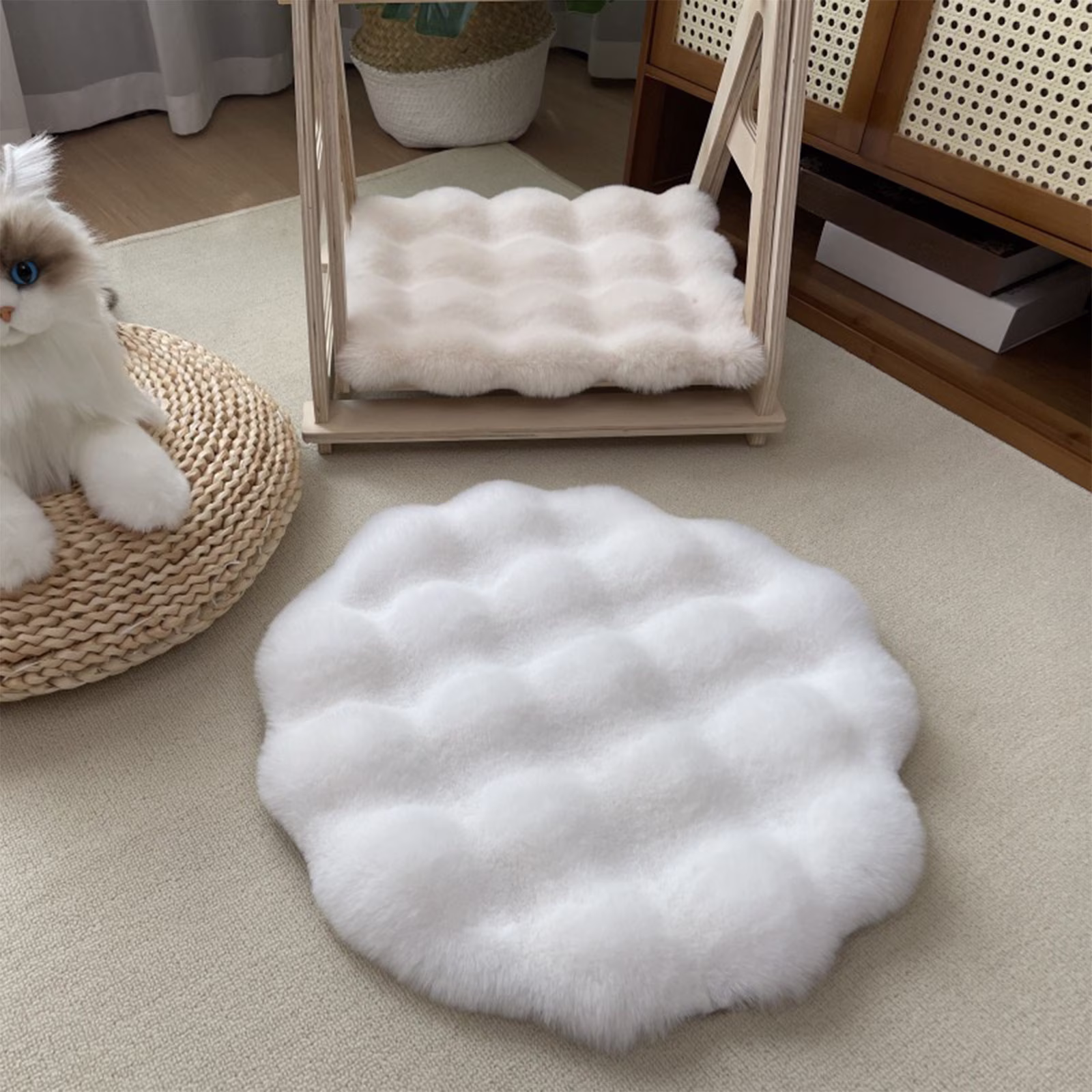 Cevemin 30x30 inch Washable Rabbit Plush Round Pet Mat - Warm Pet Bed Pad with High-Tech Fiber for Dogs and Cats