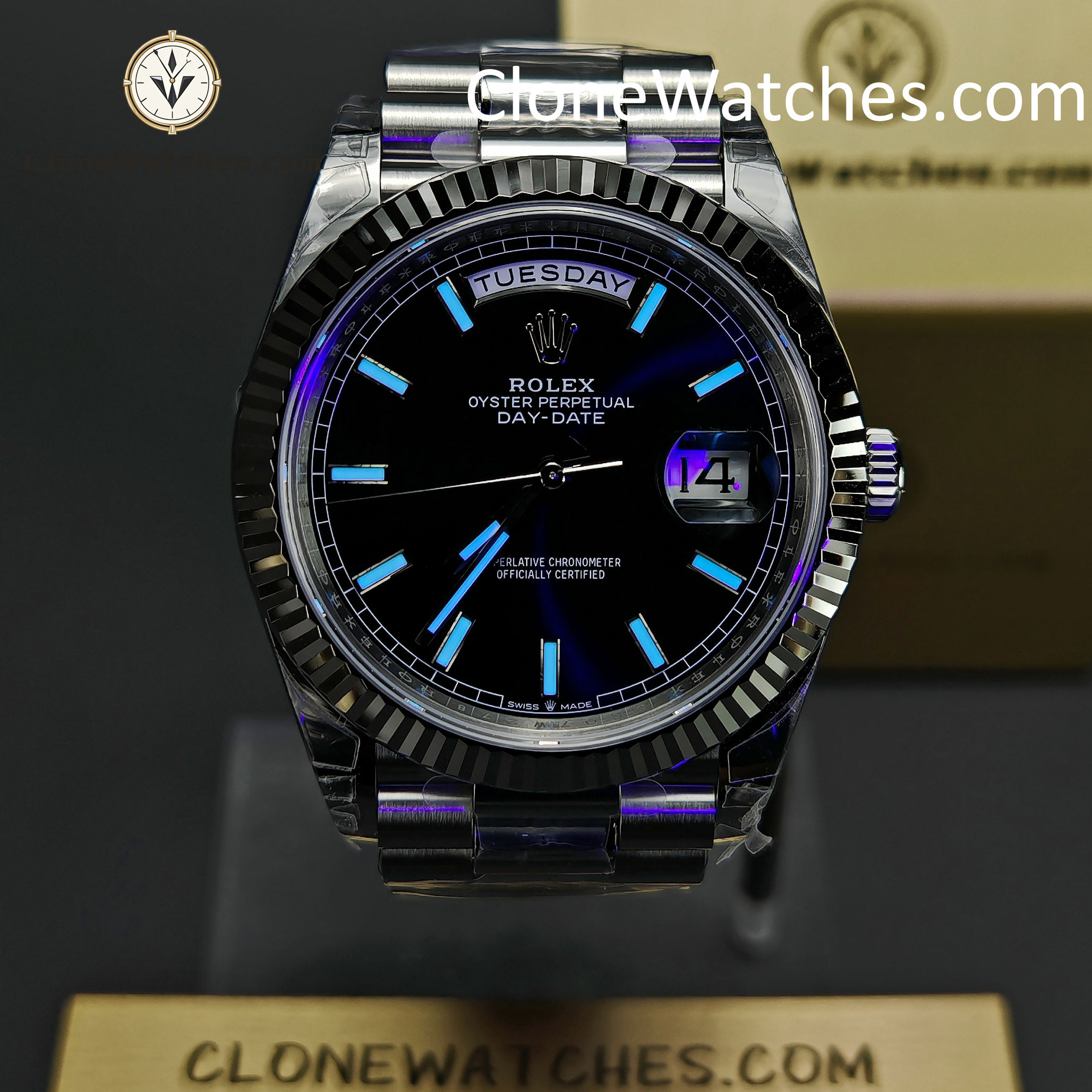 Rolex Super Clone Watches 1:1 Day Date Black Dial 40mm m228239-0004 VSF Version 3255 Movement