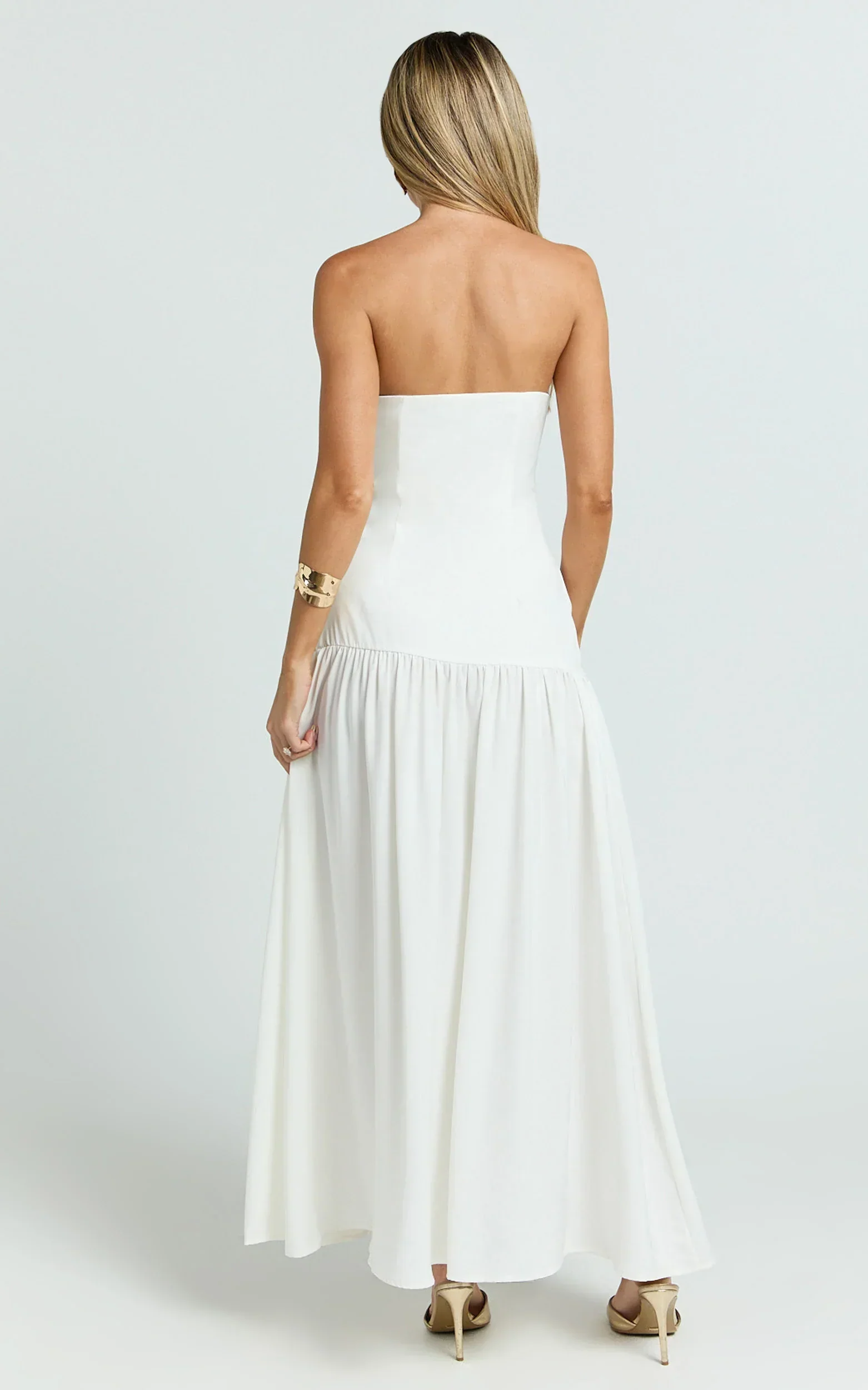 Nadiane Maxi Dress - Strapless Asymmetric Drop Waist Dress in Off White