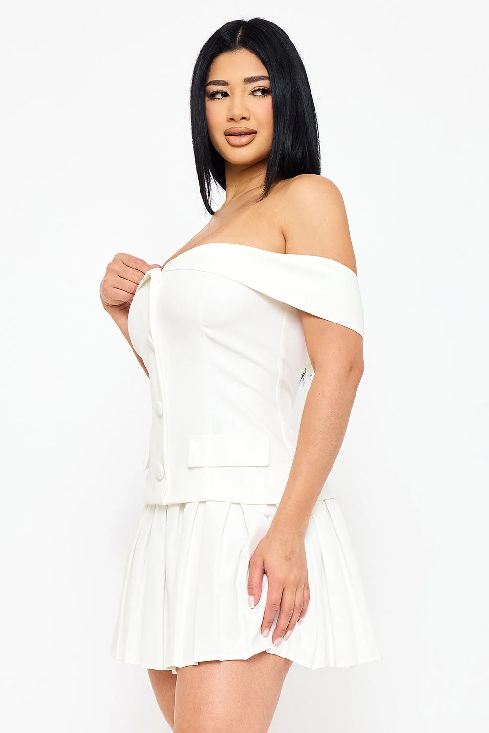 Symphony Dress - Woven Off The Shoulder Mini Dress