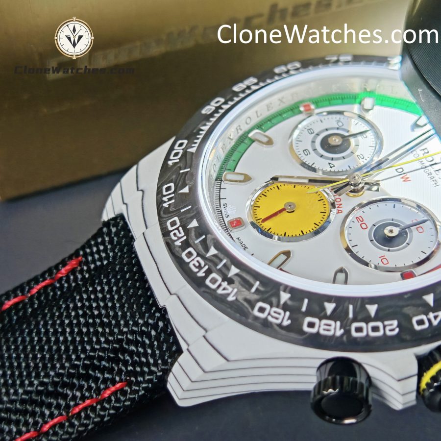 Modified Super Clone Watches 1:1 DiW Rolex Daytona CarboQuartz 4130 Movement Black Strap