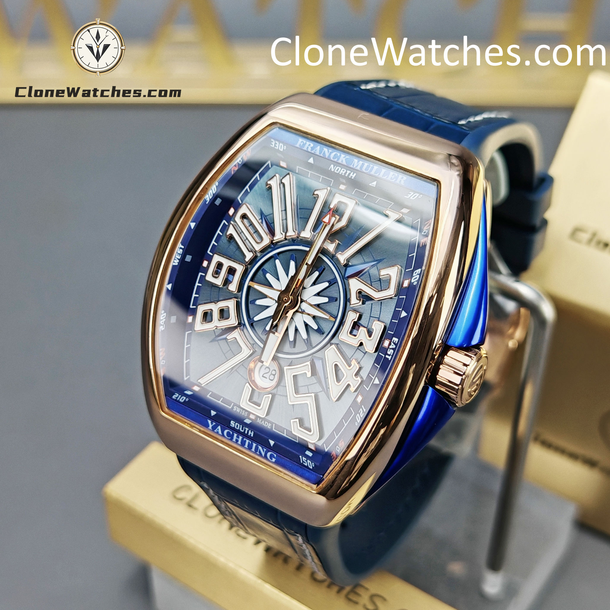 Franck Muller Super Clone Watches 1:1 V45 SC DT YACHTING 5N Rose Gold Blue Dial