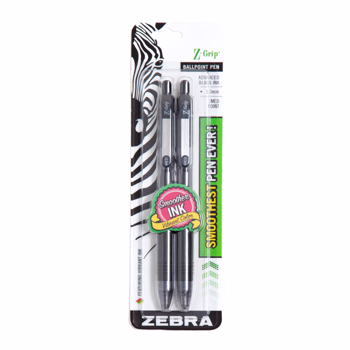 Zebra Z-Grip Retractable Ballpoint 1.0mm Black 2pk