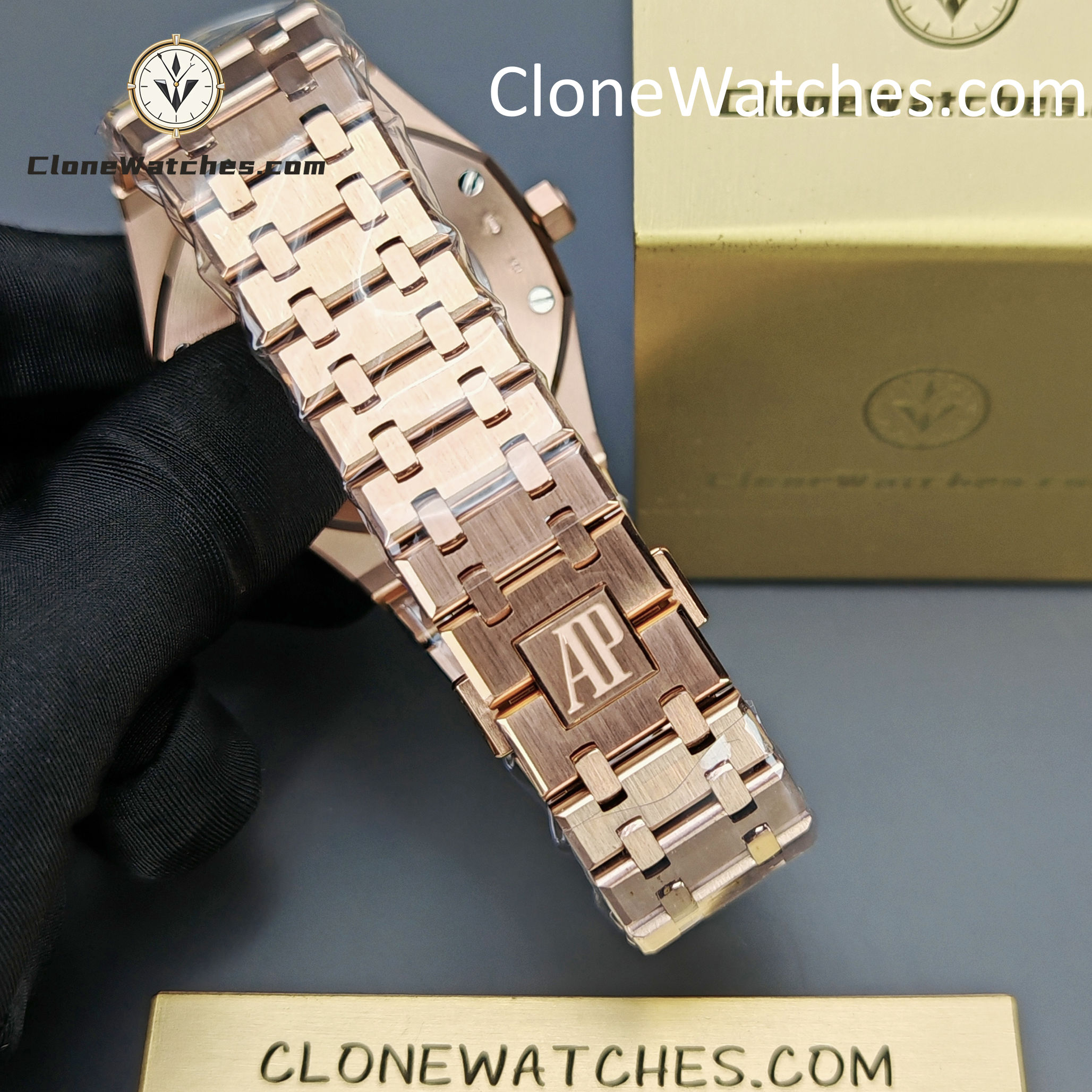 Audemars Piguet Super Clone Watches 1:1 Royal Oak Rose Gold 15400 Black Dial