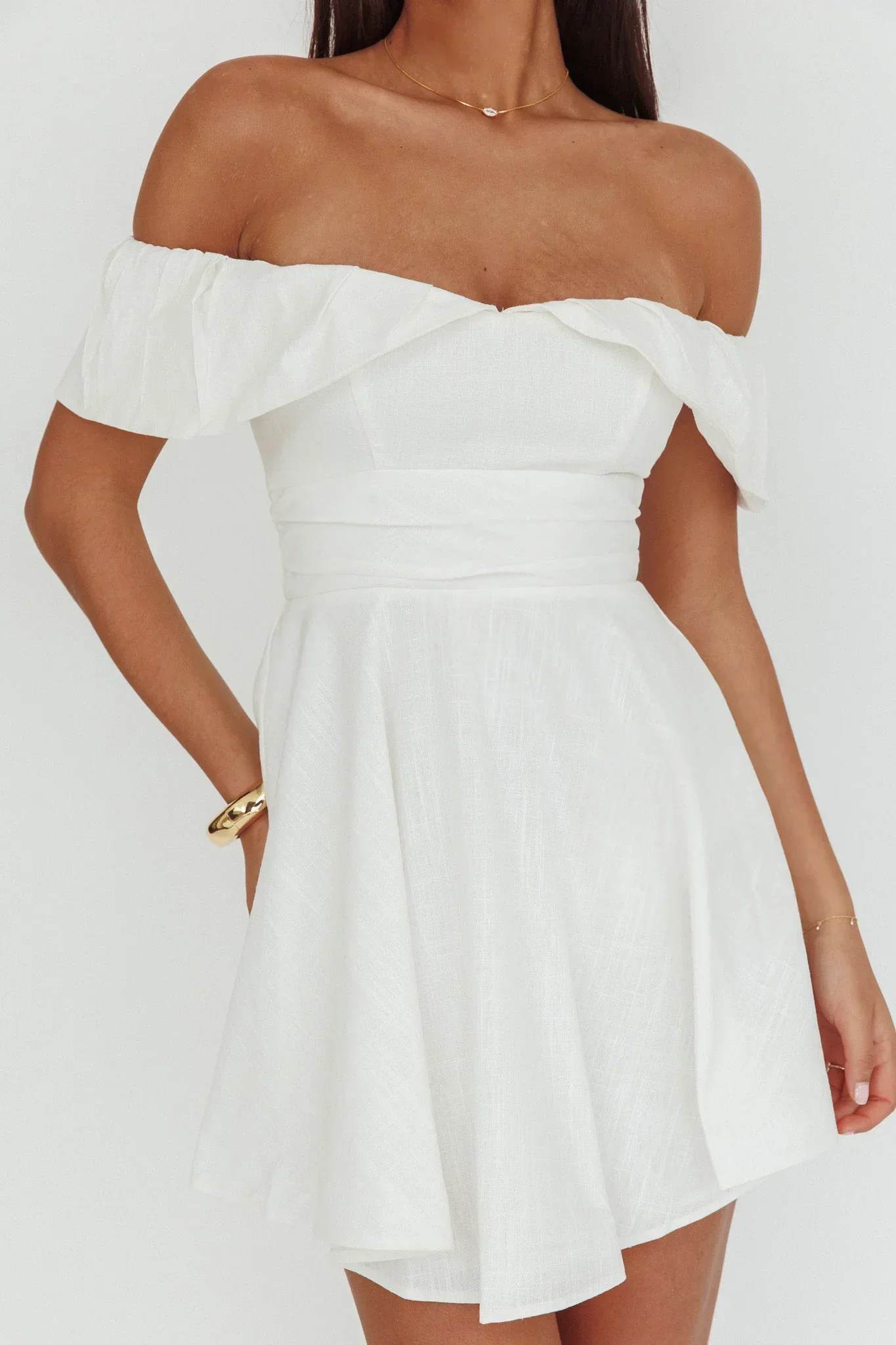 Lillianne Off-Shoulder A-line Mini Dress White