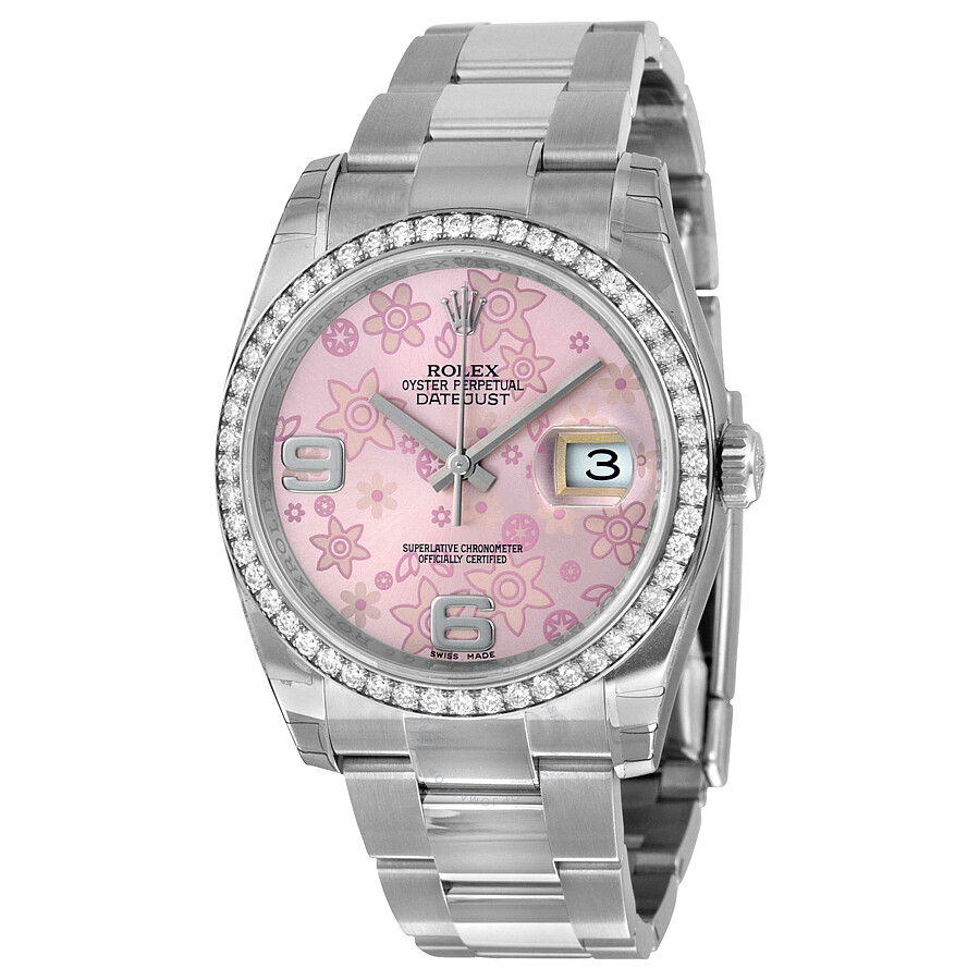 Rolex Oyster Perpetual Datejust 36 Pink Floral Dial Stainless Steel Bracelet Automatic Ladies Watch 116244PFAO（Lifetime free warranty+90-days replacement service & Refund!.）