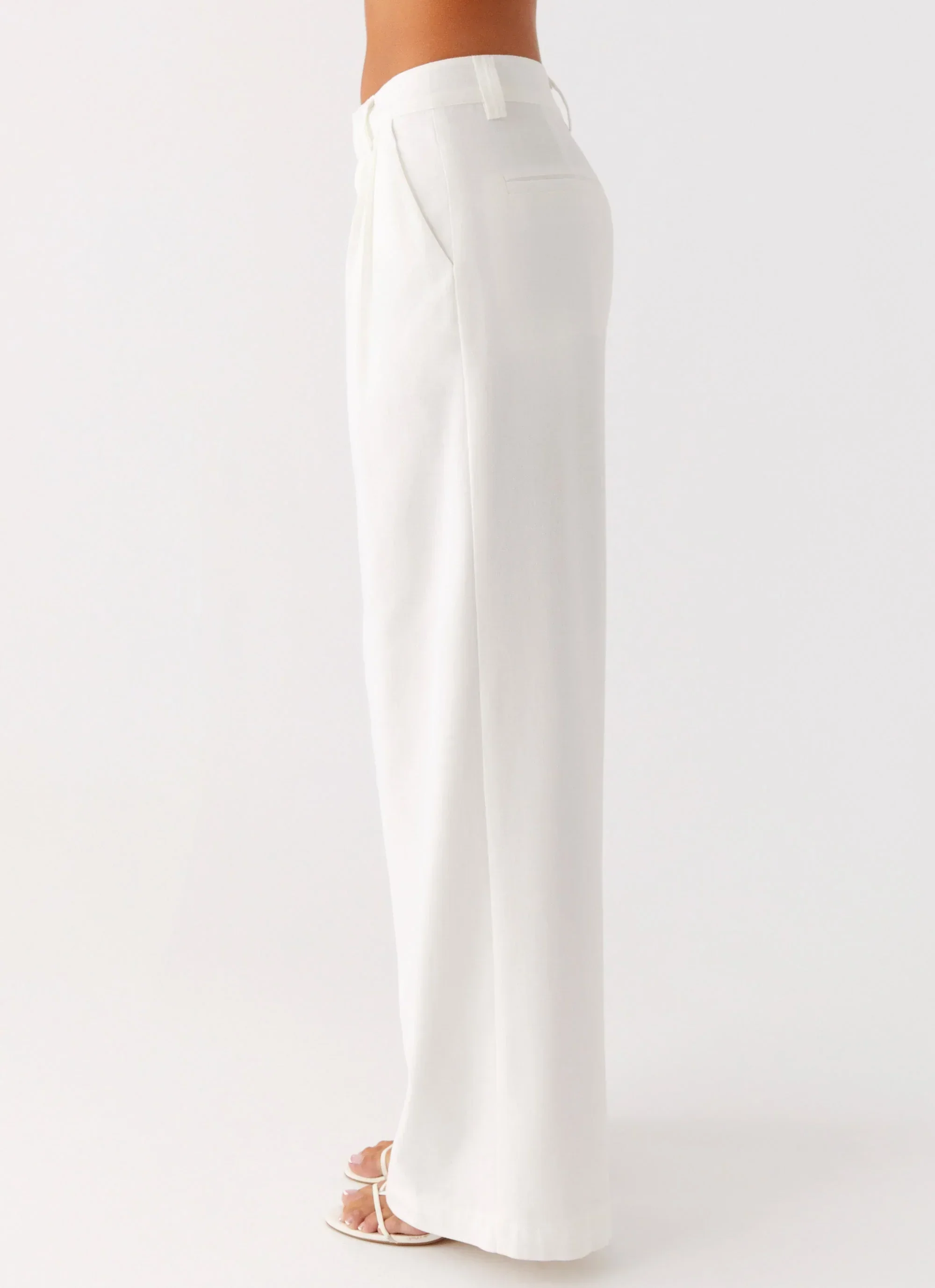 Delong Low Rise Linen Pants - White