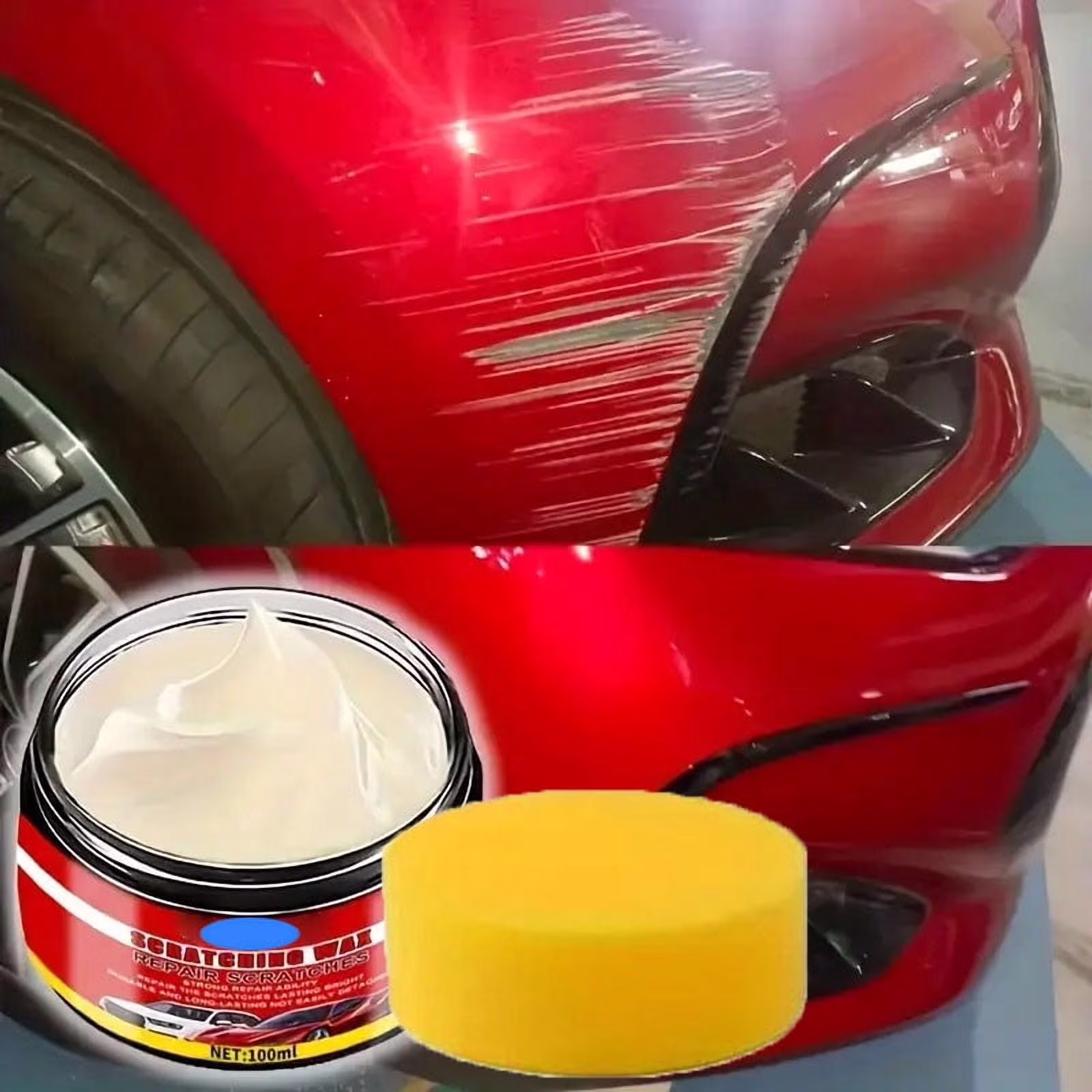 Car Paint Scratch Nano Repair Paste 100g with Sponge Kit, Scratch Remover Polisher for All Colors, Swirl Mark Restorer Auto Body Touch-Up Maintenance Compound