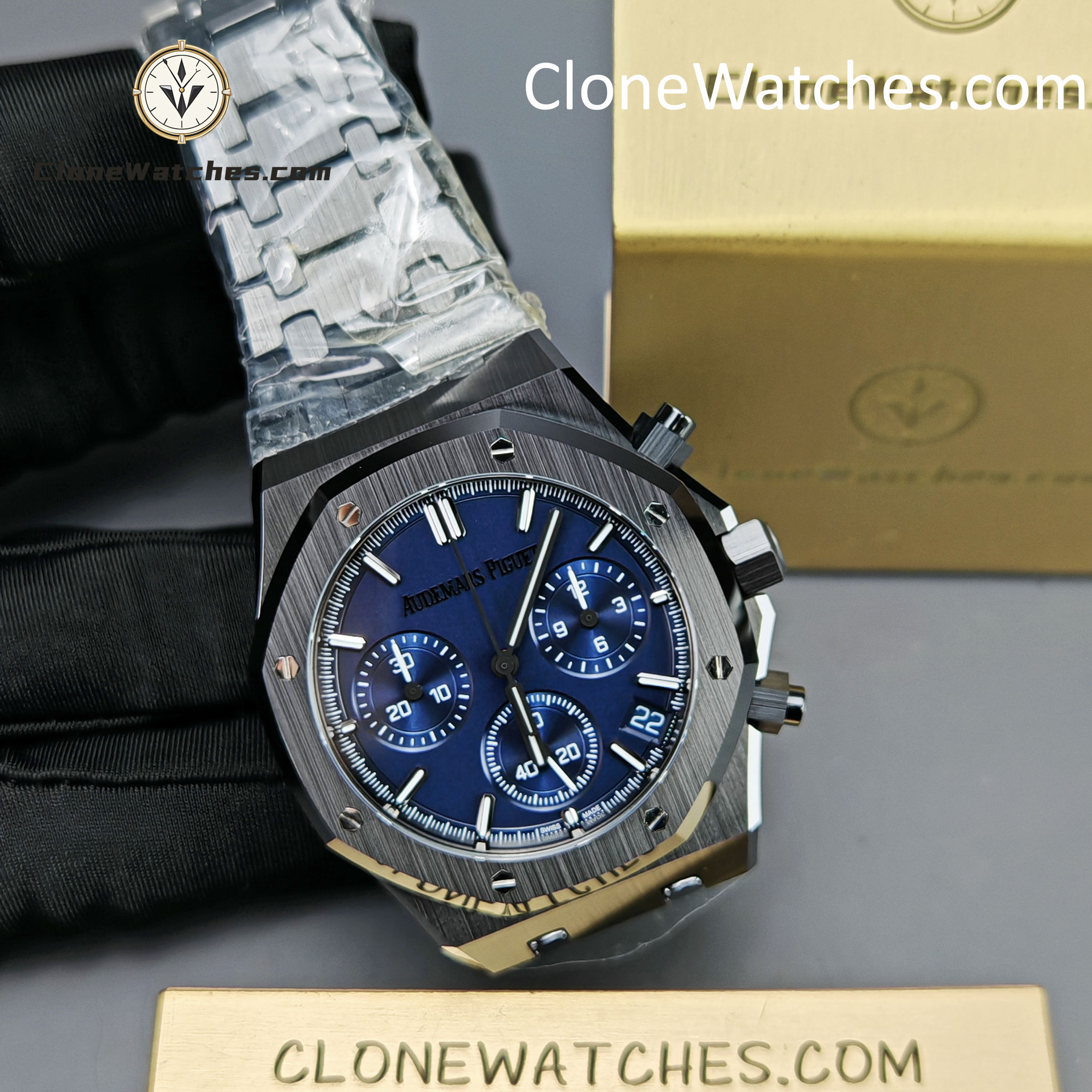 Audemars Piguet Super Clone Watches 1:1 Royal Oak Black Ceramic Blue Dial 26240CE Selfwinding Chronograph
