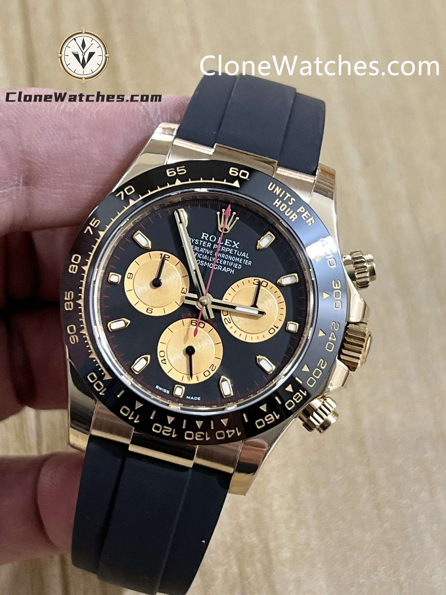 Rolex Super Clone Watches 1:1 Daytona Black Dial Rubber Strap m116518ln-0047 4130 Movement
