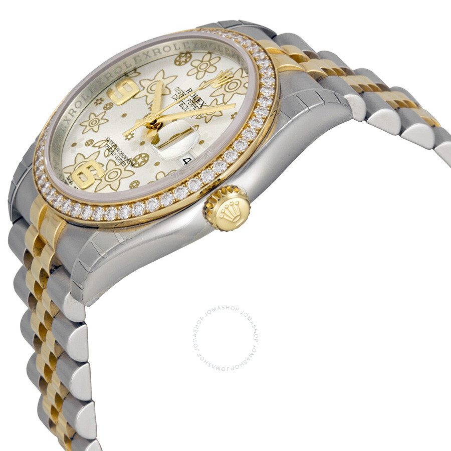 Rolex Oyster Perpetual Datejust 36 Silver Floral Dial Stainless Steel and 18K Yellow Gold Jubilee Bracelet Automatic Unisex Watch 116243SFAJ（Lifetime free warranty+90-days replacement service & Refund!.）