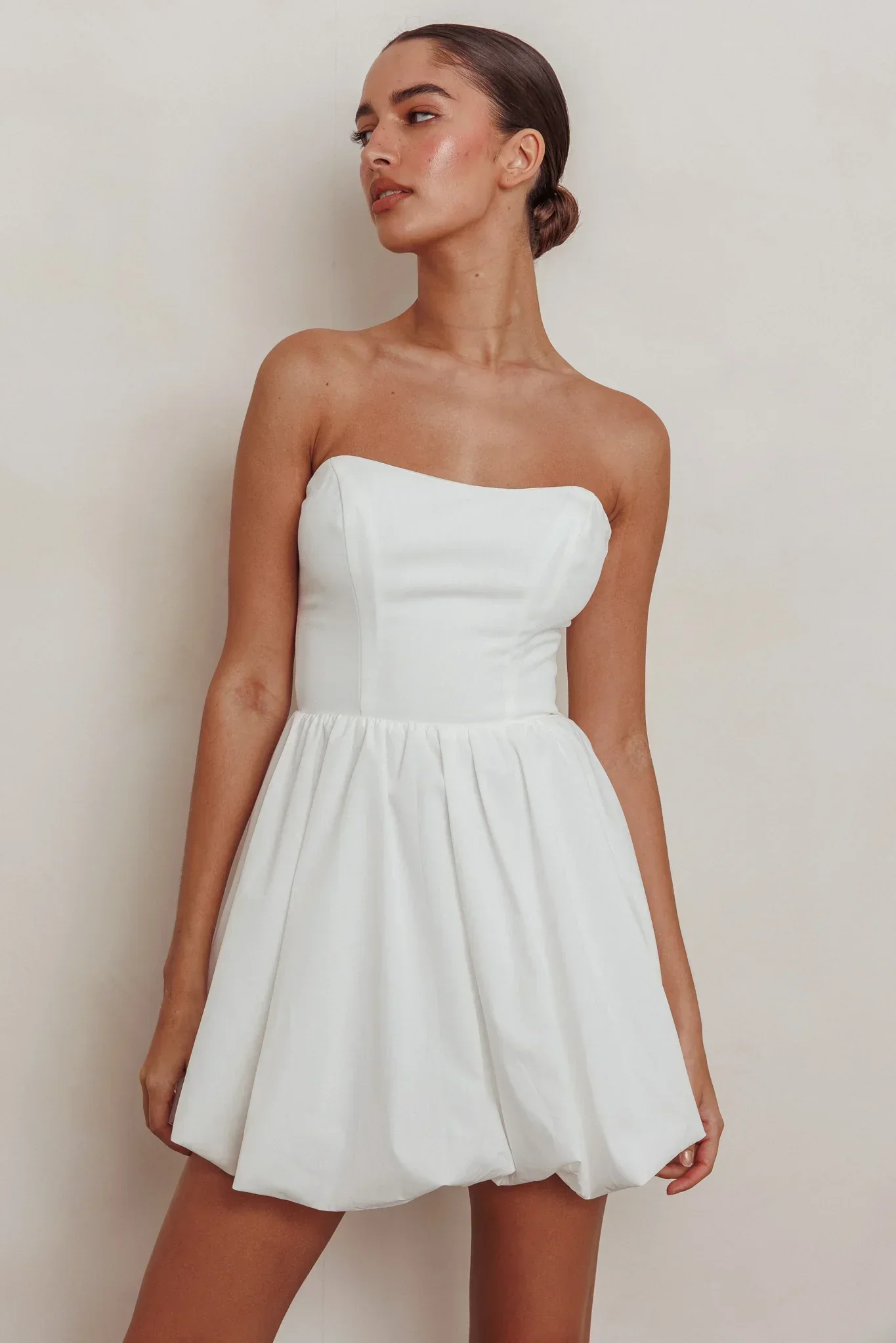 Like Art Strapless Bubble Mini Dress Off White