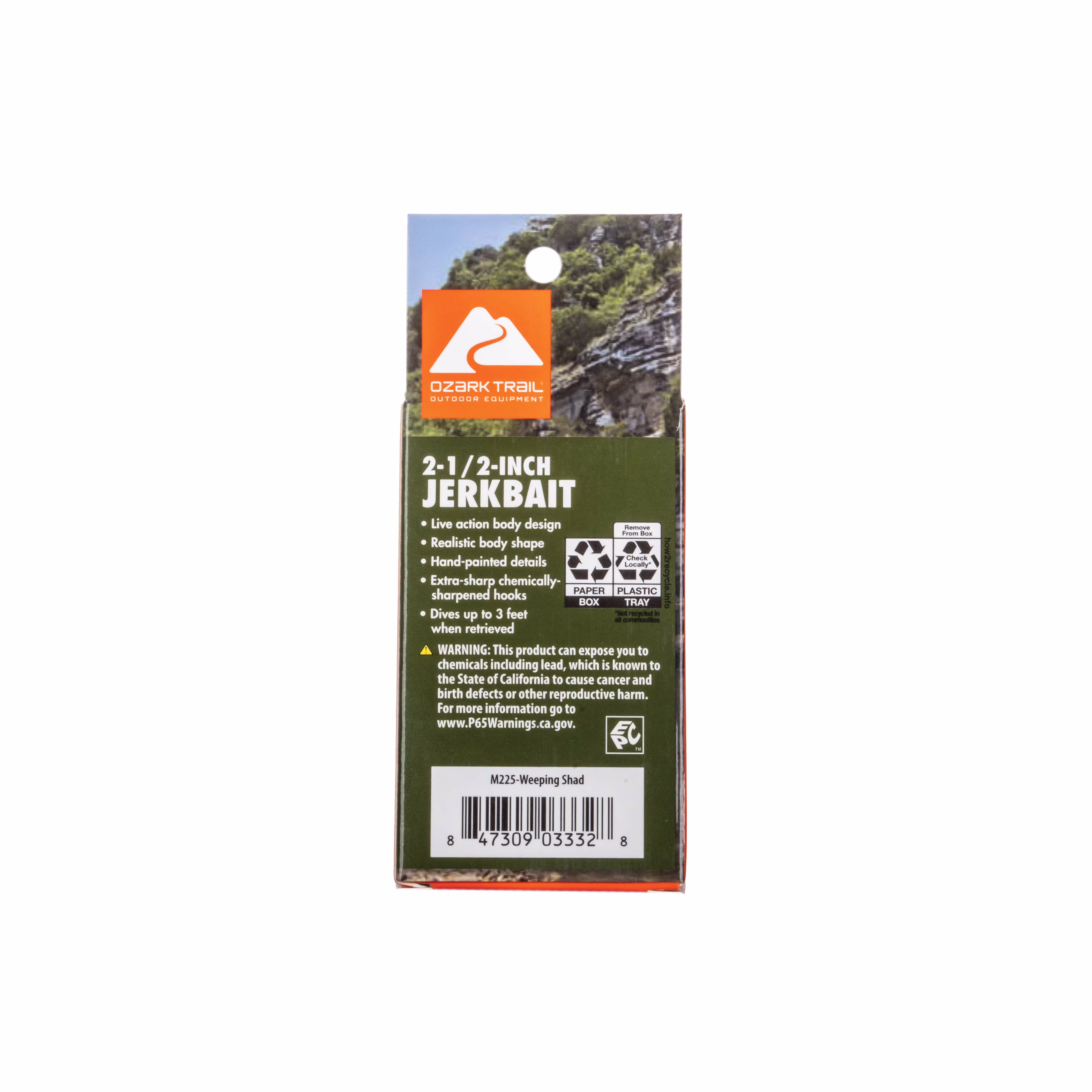 Ozark Trail 2.5 in Jerkbait Fishing Lure, Weep Shad, 3 ft Diving Depth