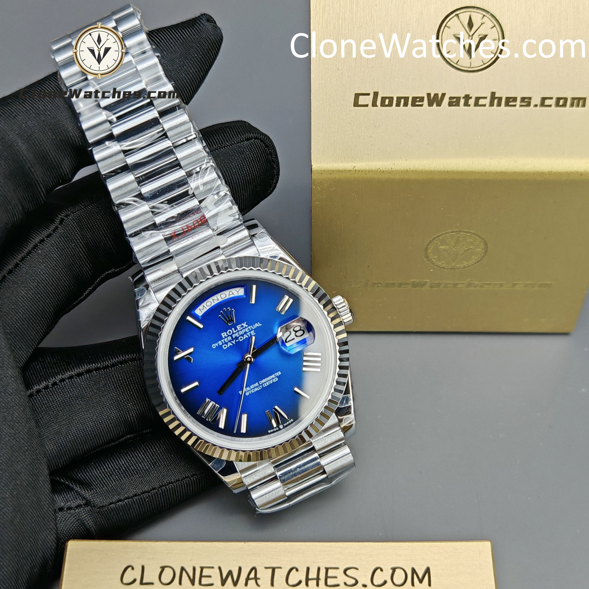 Rolex Super Clone Watches 1:1 Day Date Blue Dial 40mm m228239-0076 3255 Movement