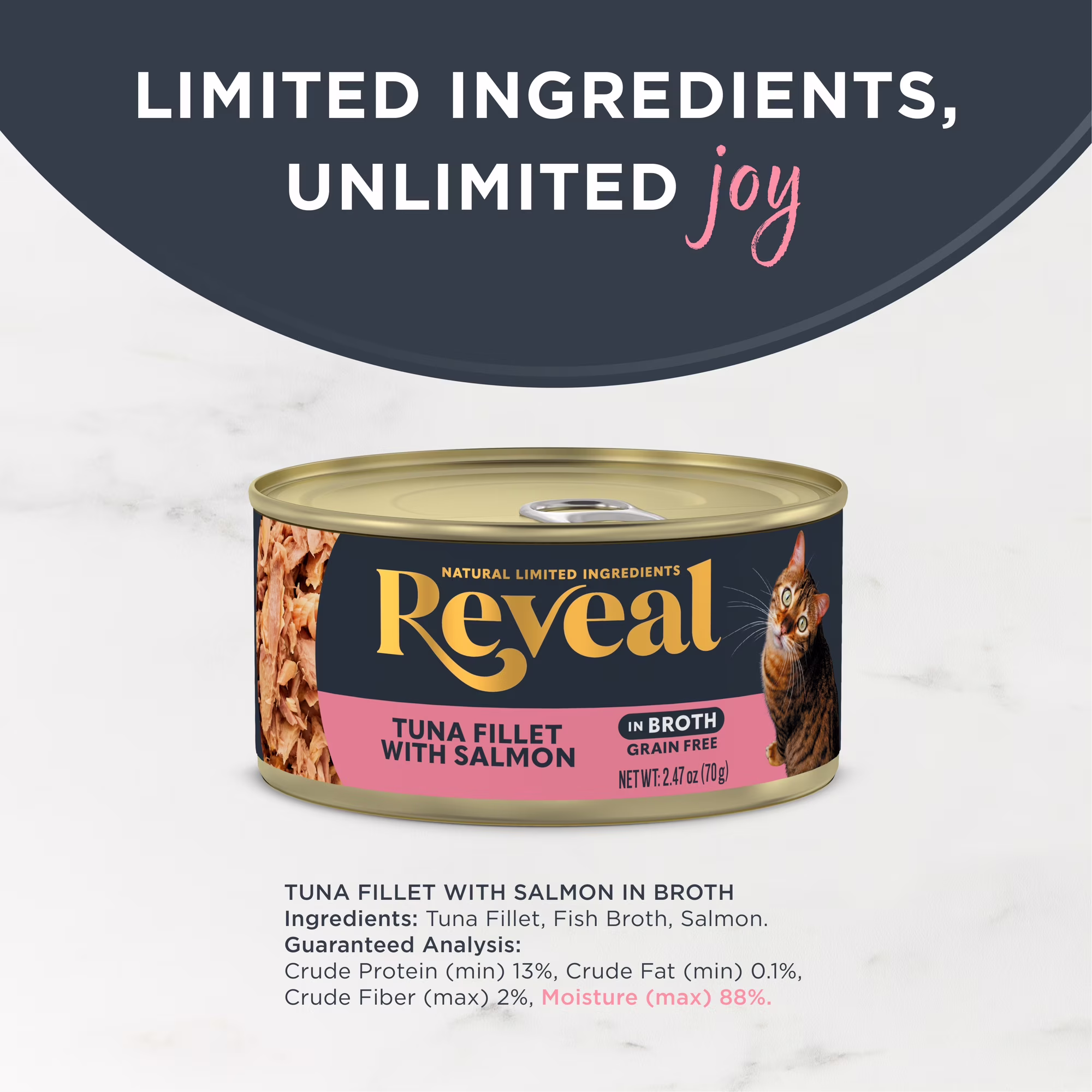 (2 pack) Reveal Natural Wet Cat Food, Tuna Fillet with Salmon in Broth, 2.47 oz Can