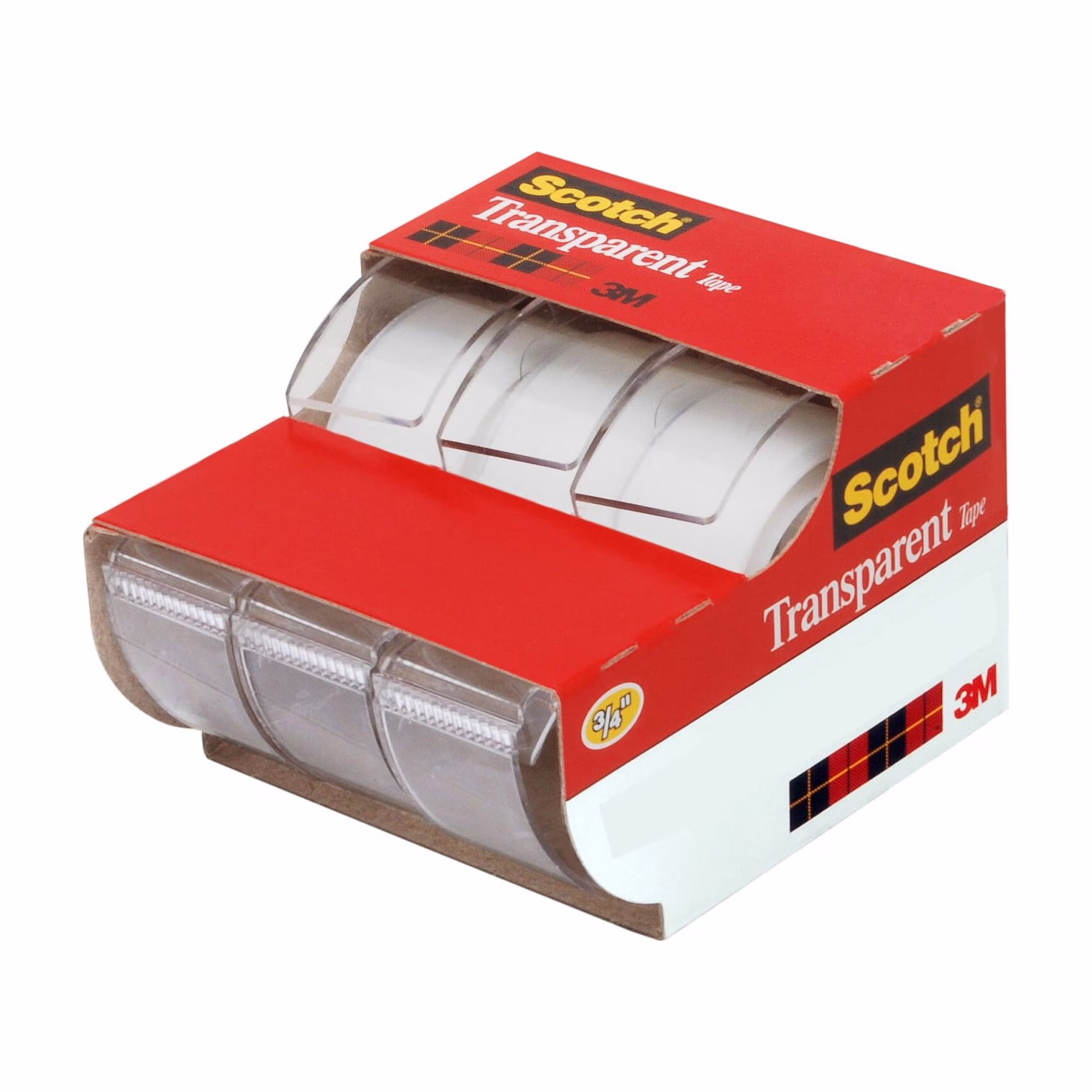 Scotch Transparent Tape Dispenser Tape, Clear, 3/4 in x 300 in, 3 Dispensers