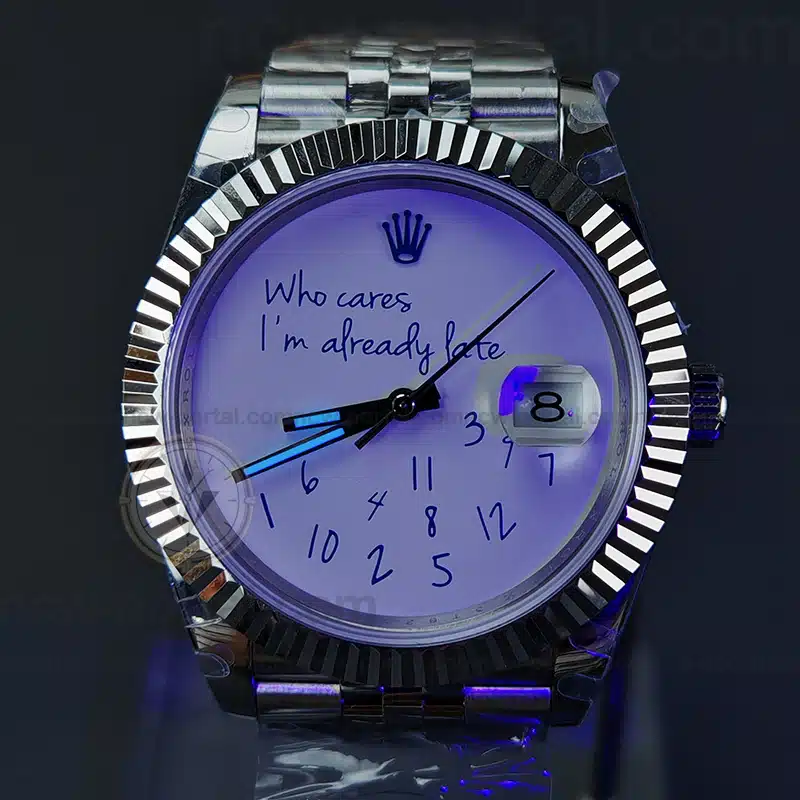 Rolex Super Clone Watches 1:1 DateJust “Who Cares I’m Already Late” White Custom Dial m126334 Jubilee 41MM 3235 Movement