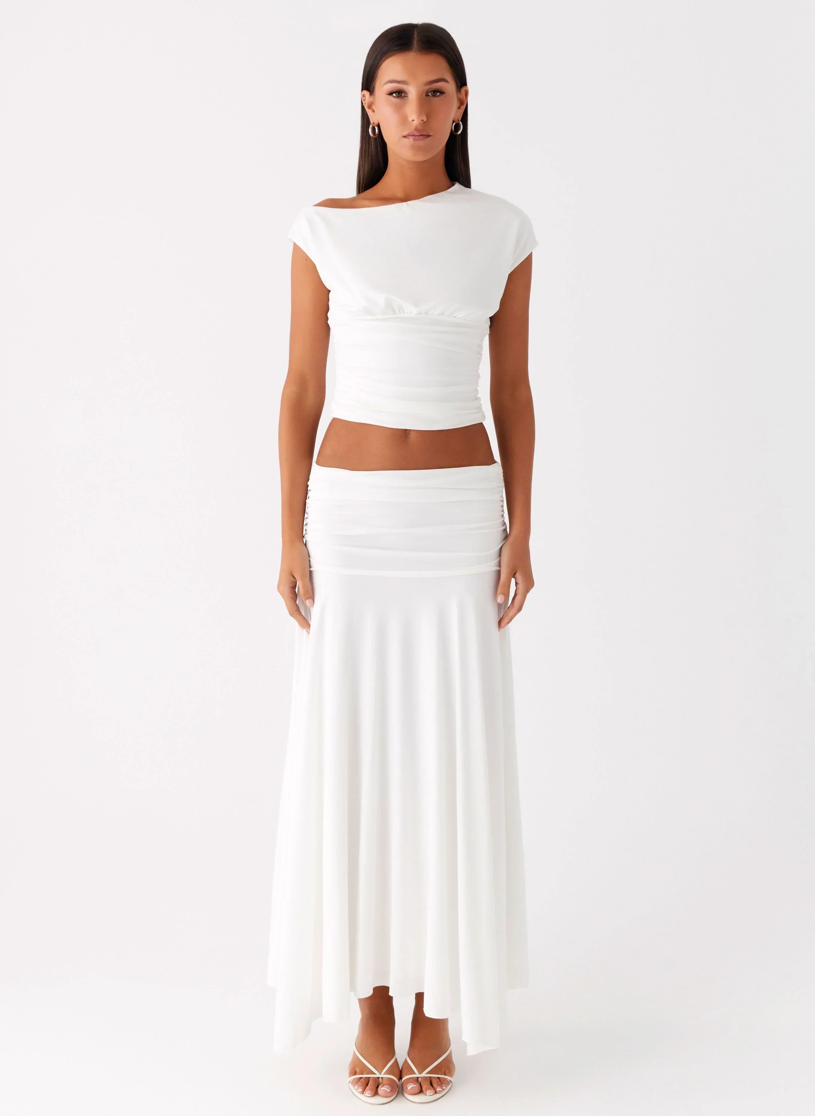 Liana Ruched Maxi Skirt - White