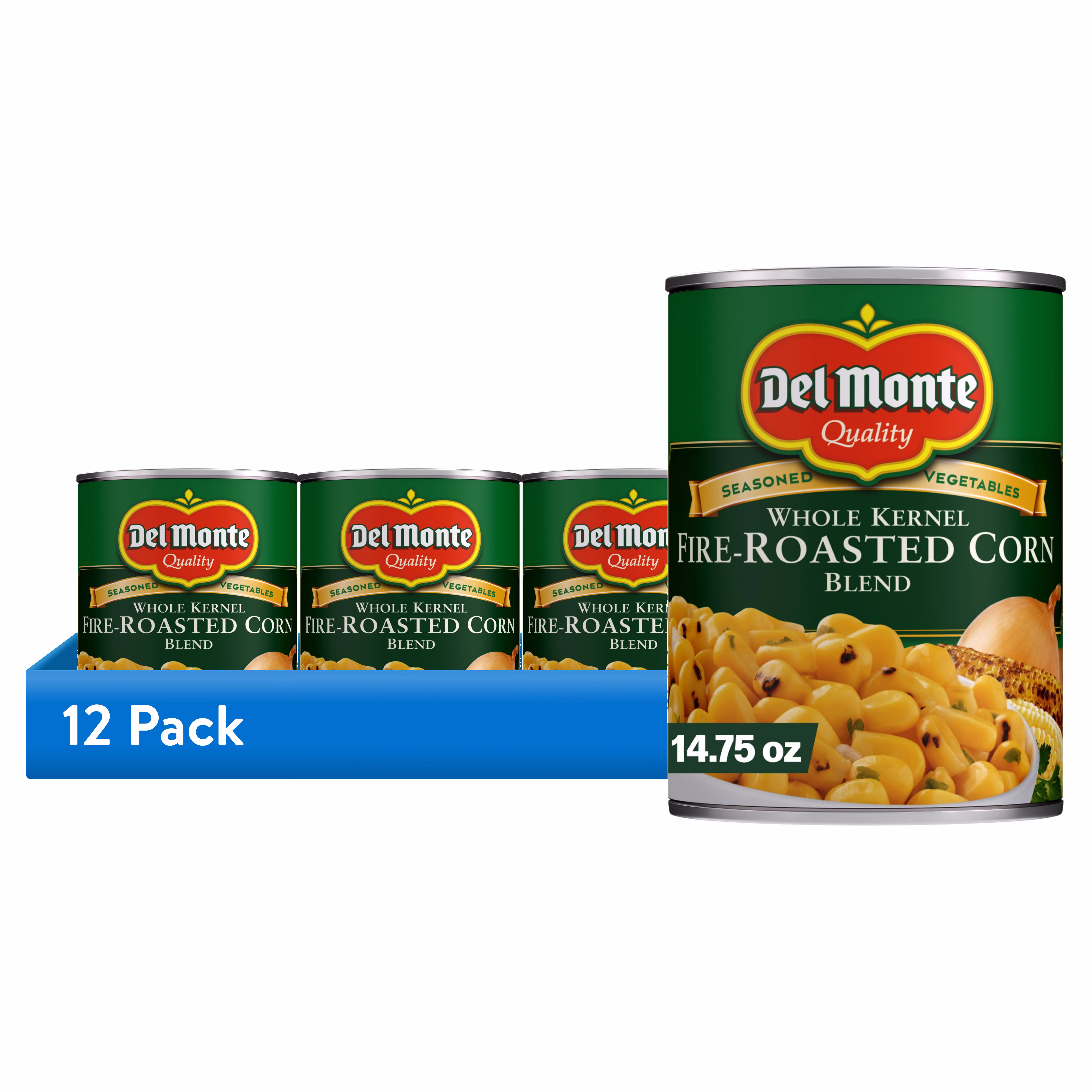 (12 pack) Del Monte Fire Roasted Whole Kernel Corn, Canned Vegetables, 14.75 oz Can