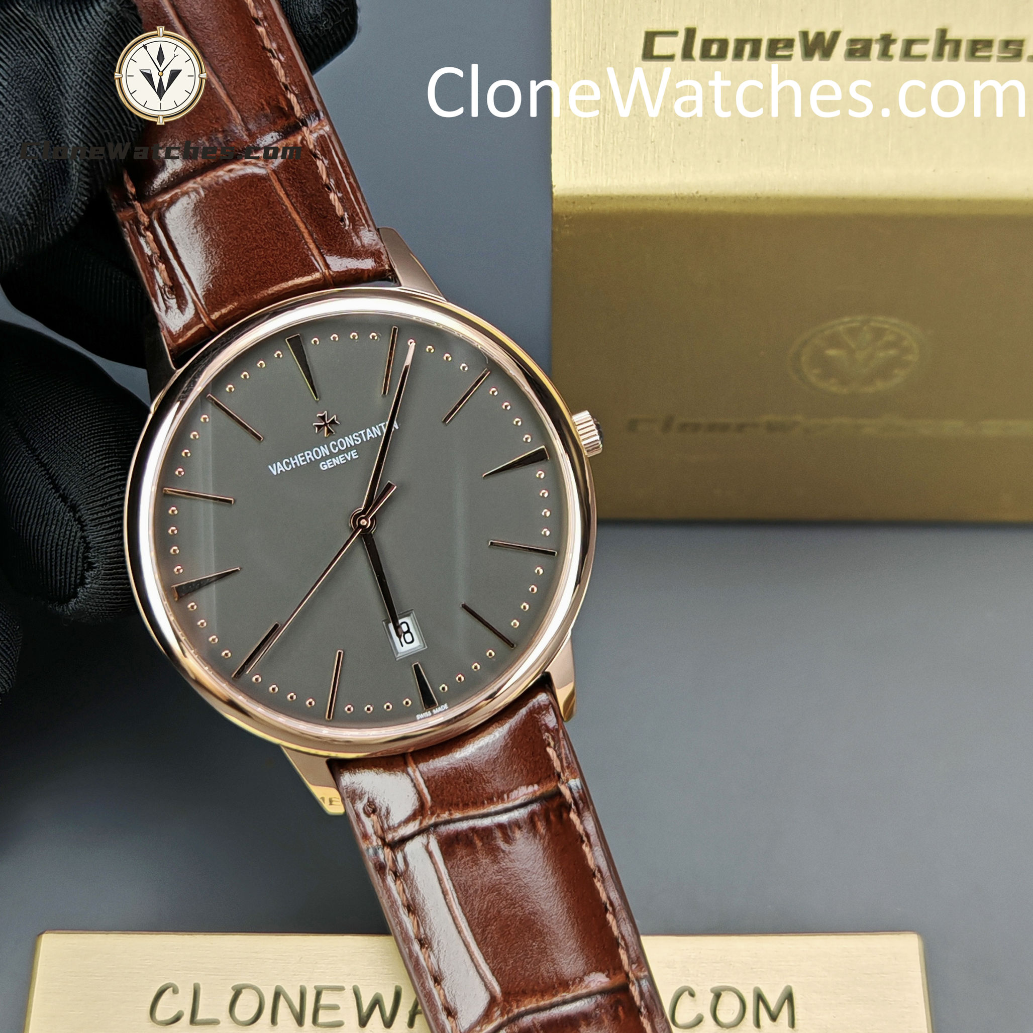 Vacheron Constantin Super Clone Watches 1:1 Patrimony Rose Gold 85180/000R-9166 Black Dial