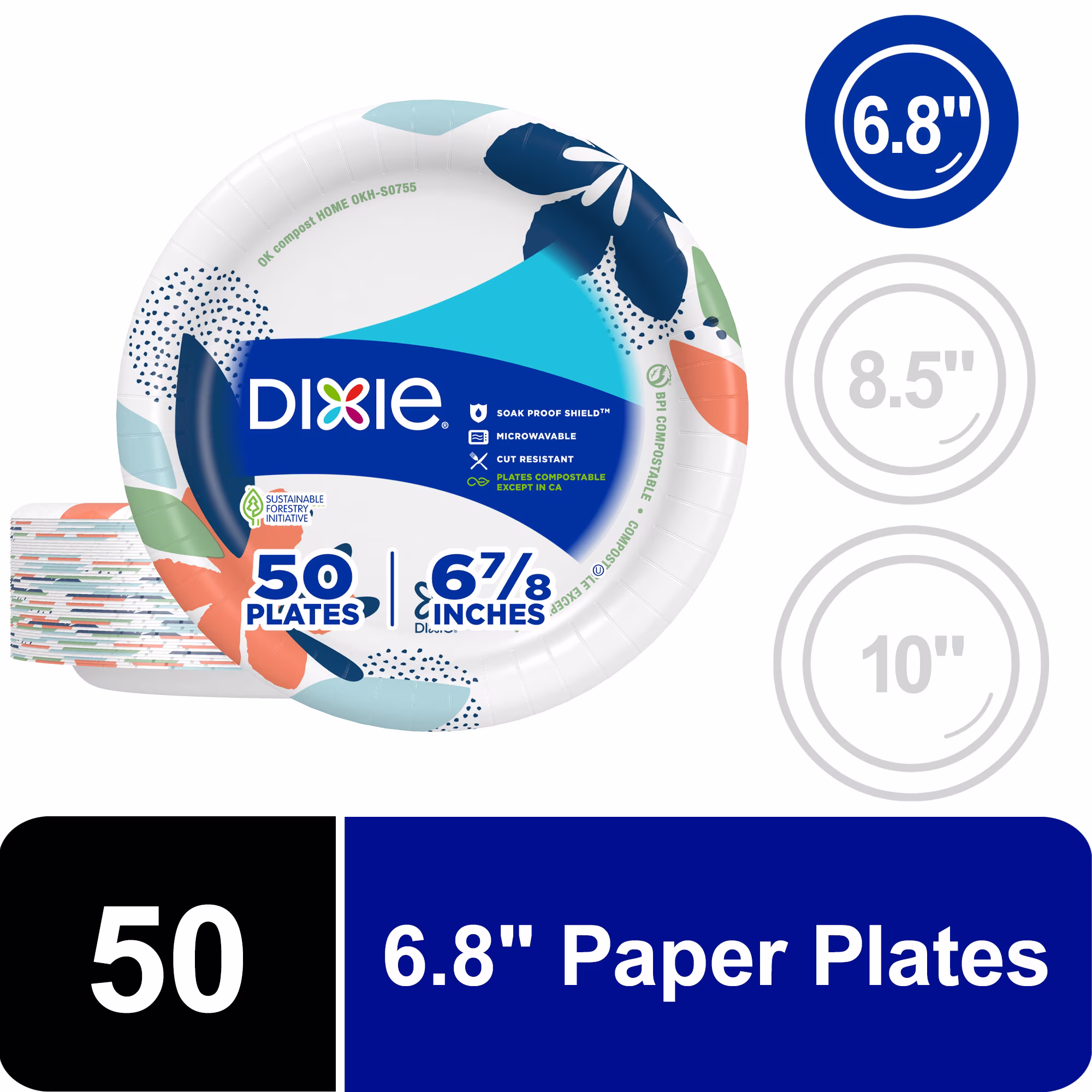 Dixie Disposable Paper Plates, 6.8