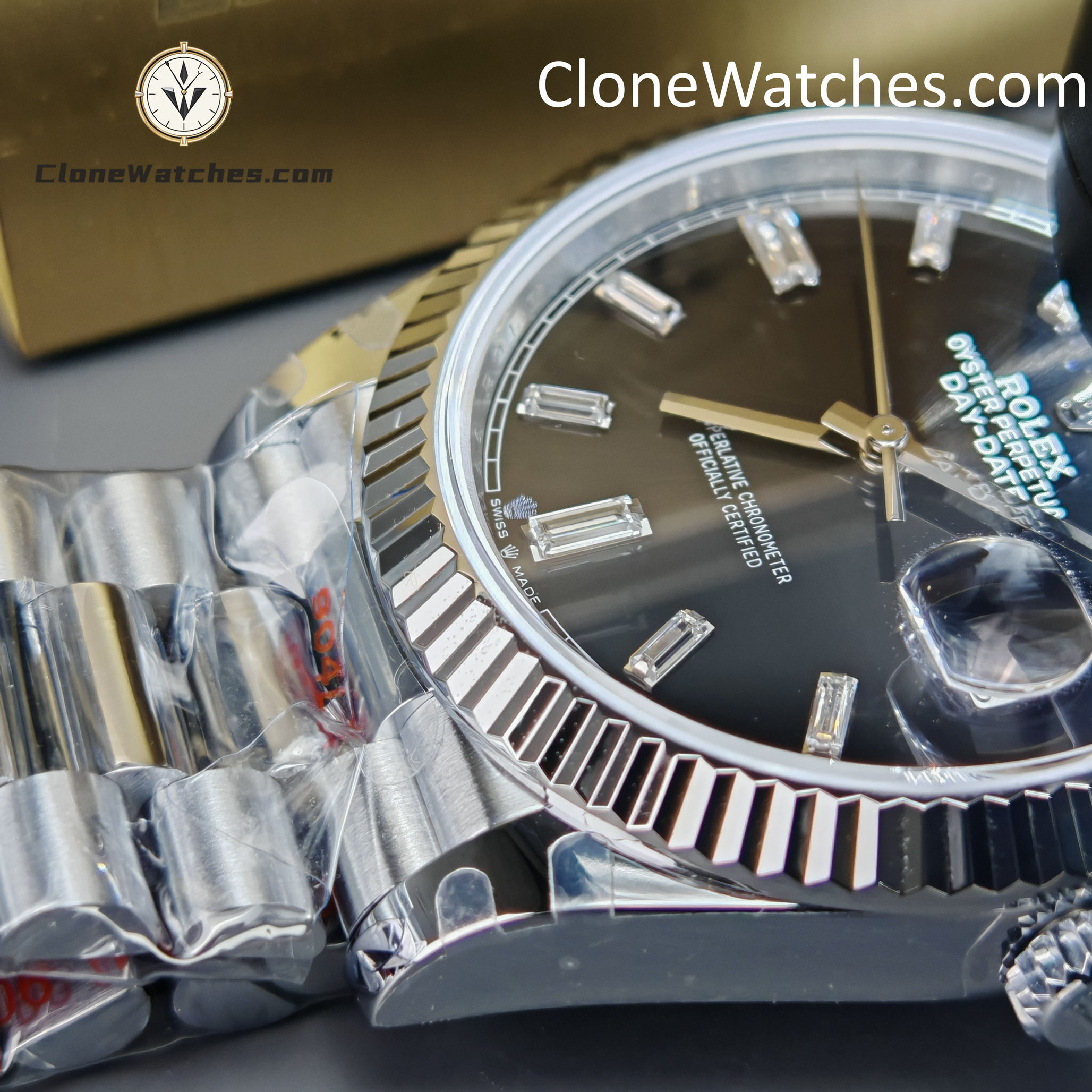 Rolex Super Clone Watches 1:1 Day Date Black Diamond Dial 40mm m228236-0004 3255 Movement