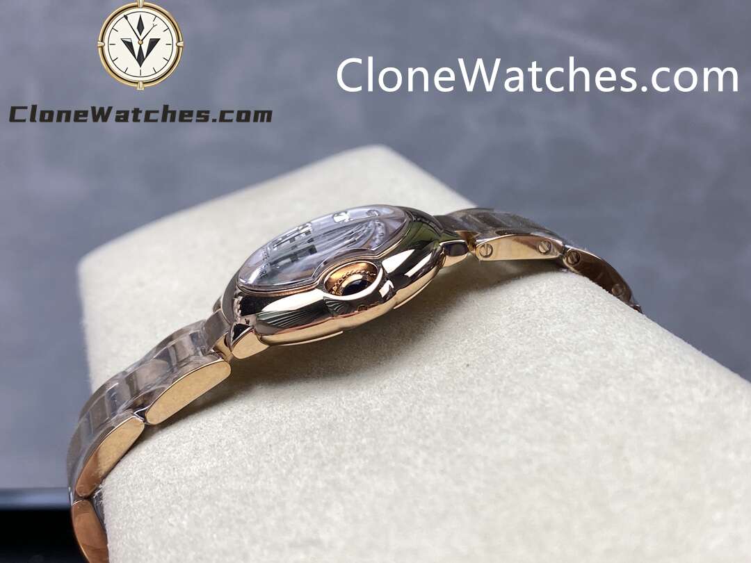 Cartier Super Clone Watches 1:1 Ballon Bleu de Rose Gold WJBB0016 Silver Dial 28mm