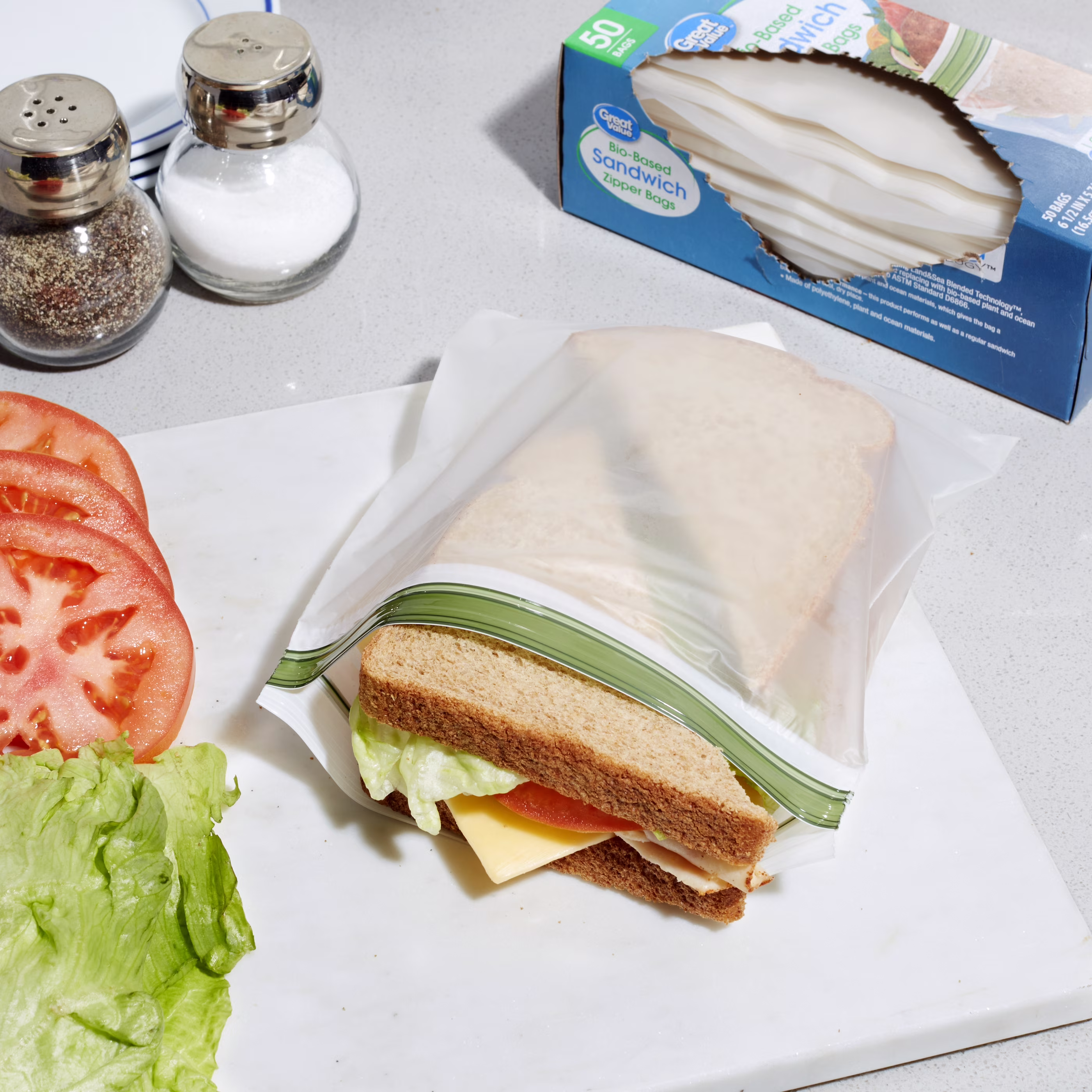 (4 pack) Great Value Bio-Based Reclosable Sandwich Bags, 50 Count